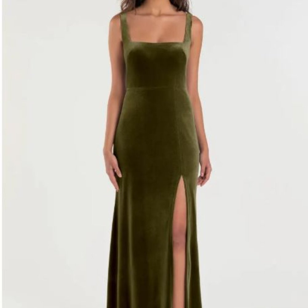 JENNY YOO Mara Velvet Olive Dress, Size 6